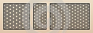 Laser cut panel collection. Vector geometric pattern with hexagon grid, mesh