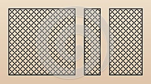 Laser cut panel collection. Vector template with abstract geometric grid pattern