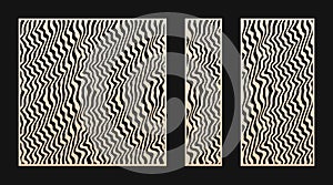 Laser cut panel set. Modern vector cnc stencil with abstract wavy lines pattern