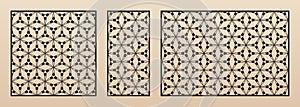 Laser cut panel set. Vector stencil with abstract geometric pattern, linear grid