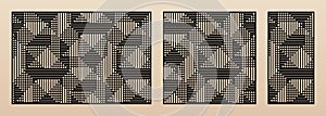 Laser cut panel set. Vector template with abstract geometric lines pattern, grid