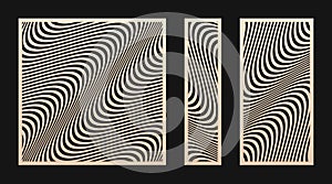 Laser cut panel set. Vector template with abstract geometric pattern, wavy lines