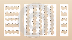 Laser cut panel template. Vector geometric pattern with wavy lines, stripes