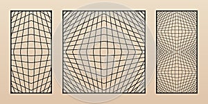 Laser cut panel. Vector template with abstract geometric pattern, 3d lines, grid