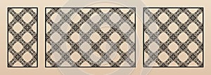 Laser cut panels set. Vector CNC cutting template with abstract grid pattern