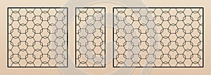 Laser cut panels set. Vector CNC cutting template with abstract grid pattern