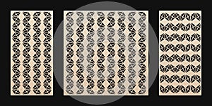 Laser cut panels set. Vector template with geometric grid pattern, triangles