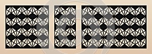 Laser cut panels set. Vector template with geometric grid pattern, triangles