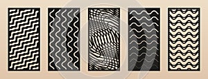 Laser cut pattern collection. Vector panels with geometric lines, waves, stripes