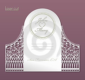 Laser cut pattern. Heart with curls. Vector silhouette openwork folds the gate. Elegant card for Valentine`s Day