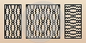 Laser cut pattern set. Vector abstract geometric ornament, grid, chevron, zigzag