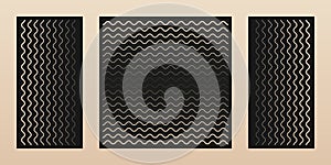 Laser cut pattern set. Vector design with halftone wavy lines. Modern geometry