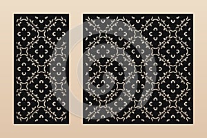 Laser cut pattern set. Vector template with elegant geometric ornament, grid