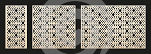 Laser cut patterns collection. Vector cutting template with diamond grid, mesh