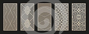 Laser cut patterns set. Vector abstract linear geometric ornament, stripes, grid