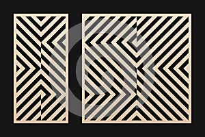 Laser cut patterns set. Vector template with abstract geometric lines, stripes