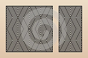 Laser cut patterns. Vector abstract geometric ornament, lines, stripes, chevron