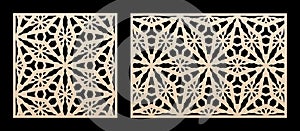 Laser cut patterns. Vector design with abstract geometric ornament. Golden panel