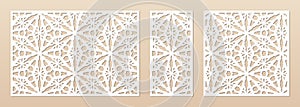 Laser cut patterns. Vector design with elegant geometric ornament, abstract grid