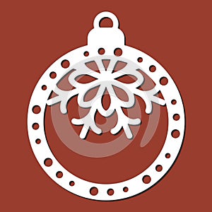 Laser cut template of Christmas decoration vector design. Merry Christmas ball with snowflake for the Christmas tree. X-mas symbol