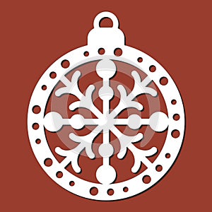 Laser cut template of Christmas decoration vector design. Merry Christmas ball with snowflake for the Christmas tree. X-mas symbol