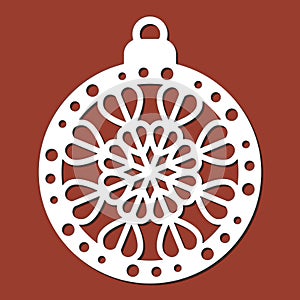 Laser cut template of Christmas decoration vector design. Merry Christmas ball with snowflake for the Christmas tree. X-mas symbol