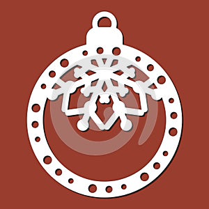 Laser cut template of Christmas decoration vector design. Merry Christmas ball with snowflake for the Christmas tree. X-mas symbol