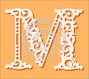 Laser cut template. Initial monogram letters. Fancy floral alphabet letter.