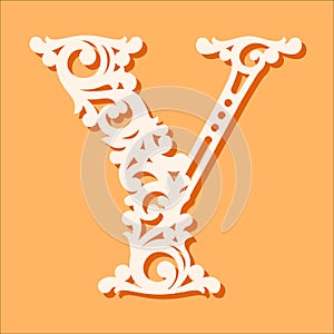 Laser cut template. Initial monogram letters. Fancy floral alphabet letter.