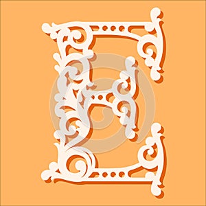 Laser cut template. Initial monogram letters. Fancy floral alphabet letter. photo