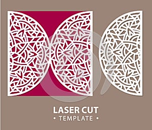 Laser cut vector card temlate with mandala ornament. Cutout circle pattern silhouette. Die cut