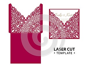 Laser cut vector envelope card template with abstract ornament.