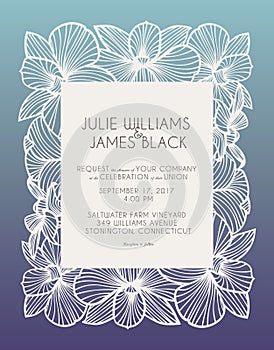 Laser cut vector wedding invitation with orchid flowers for decorative panel