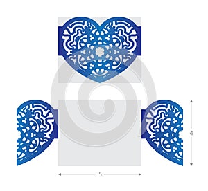 Laser cut wedding card, flower ornament in heart shape