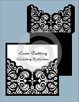 Laser cut wedding card vector template. Invitation envelope. Wedding lace invitation. Template for laser cutting. Die cut pocket