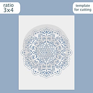 Laser cut wedding invitation card template. Cut out the paper card with lace pattern. Greeting card template for cutting plotter