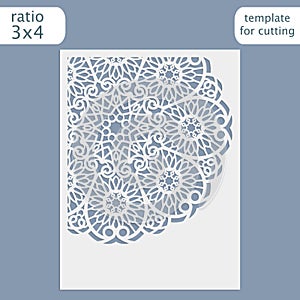 Laser cut wedding invitation card template. Cut out the paper card with lace pattern. Greeting card template for cutting plotter