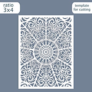 Laser cut wedding invitation card template. Cut out the paper card with lace pattern. Greeting card template for cutting plotter