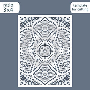 Laser cut wedding invitation card template. Cut out the paper card with lace pattern. Greeting card template for cutting plotter