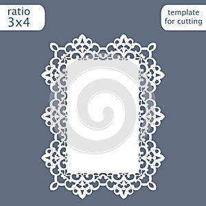 Laser cut wedding invitation card template with openwork border. Cut out the paper card with lace pattern. Greeting card templat