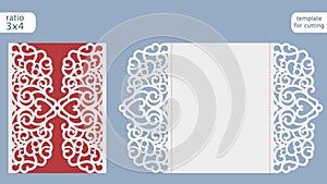 Laser cut wedding invitation card template vector. Cut out the paper card with lace pattern. Greeting card template for cutting