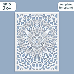 Laser cut wedding invitation card template vector. Cut out the paper card with lace pattern. Greeting card template for cutting