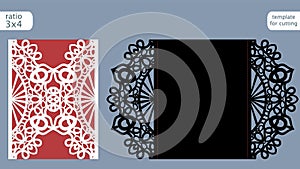 Laser cut wedding invitation card template vector. Die cut paper card with abstract pattern. Cutout paper gate fold card for laser