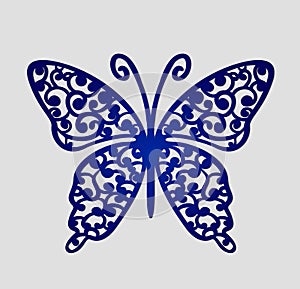 Laser cut wedding place cards, vector cutout butterfly.