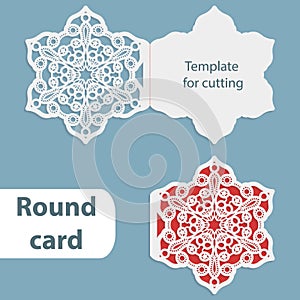Laser cut wedding round card template, paper openwork greeting card, template for cutting, lace invitation, card for Christmas and