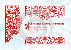 Laser cutting design for Christmas and New Year. Silhouette cut. A set of template of corner and horizontal elements to