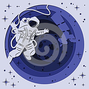 Laser cutting, DIY scrapbooking astronaut, moon, space, spaceship. Template for screen printing and plotter cutting