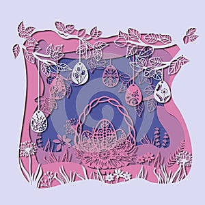 Laser cutting. Easter card. Eggs in the basket. The pattern for the plotter and scrapbooking