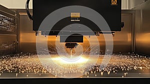 A laser cutting machine in action, creating sparks while processing metal sheets