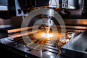 Laser cutting of metal on CNC machines, modern industrial technology for manufacturing industrial parts. Modern